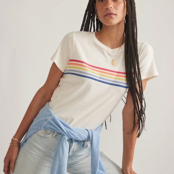 Marine Layer Womens Swing Crew Rainbow Graphic Tee in Antique White Sz S NWOT - Picture 2 of 6